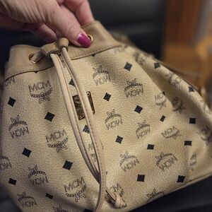Authentic MCM Visetos Drawstring Bucket Bag